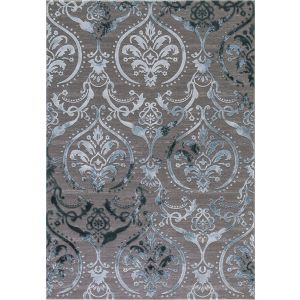 Concord Global Rugs-Thema-Large Damask Teal - Gray , Teal - Gray