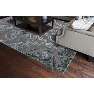 Concord Global Rugs-Thema-Large Damask Teal - Gray , Teal - Gray