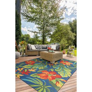 Couristan Rugs COVINGTON TROPICAL ORCHID 48864285 AZURE/FOREST GREEN/RED