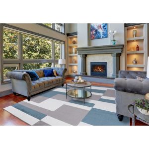 Concord Global Rugs-Madison-Squares Gray-Blue , Gray-Blue