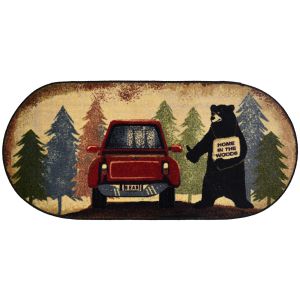 Mayberry Rugs Cozy Cabin CC10452 Hitchhiking Bear Brown