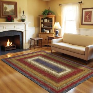 Homespice Rugs-Cotton Braided Rug-Log Cabin Step-Red