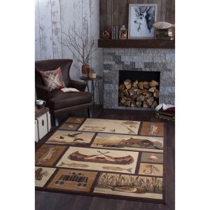 Tayse Rugs Nature Cabin Getaway NTR6620 Brown