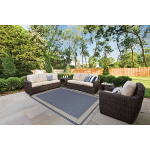 Couristan Rugs RECIFE WICKER STITCH R6811212 CHAMPAGNE/BLUE