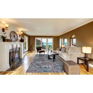 Concord Global Rugs-Thema-Jacobean Teal - Gray , Teal - Gray