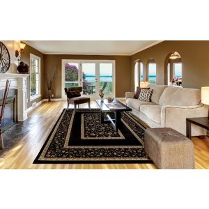 Concord Global Rugs-Ankara-Floral Border Black , Black