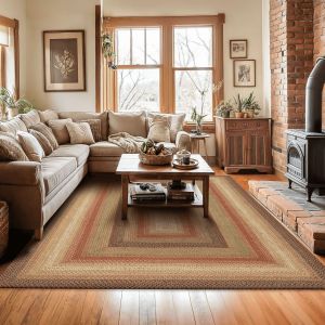 Homespice Rugs-Jute Braided Rug-Gingerbread-Brown, Deep Red