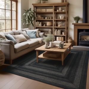 Homespice Rugs-Ultra Durable Braided Rug-Black-Black & Charcoal