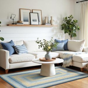 Homespice Rugs-Cotton Braided Rug-Sunflowers-Blue