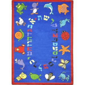 Joy Carpets Rugs Kid Essentials 1566-01 ABC Animals (Hebrew Alphabet) Blue