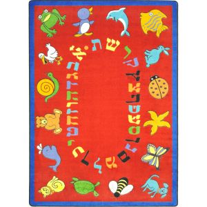 Joy Carpets Rugs Kid Essentials 1566-02 ABC Animals (Hebrew Alphabet) Red