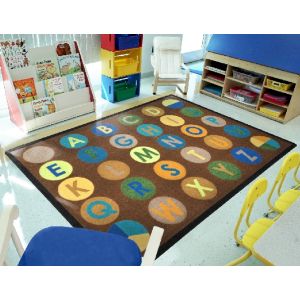 Joy Carpets Rugs Kid Essentials 1801-02 Alpha-Dots Earthtone