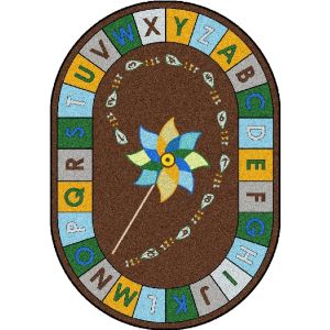 Joy Carpets Rugs Kid Essentials 1625-02 Alphabet Pinwheel Earthtone