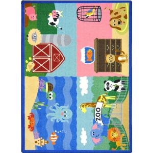 Joy Carpets Rugs Kid Essentials 1714-01 Animals All Around Multi