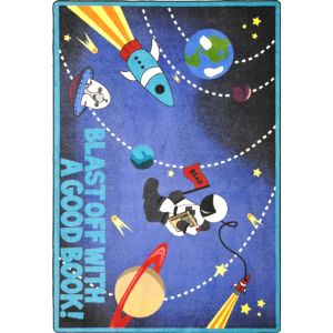 Joy Carpets Rugs Kid Essentials 1673-01 Blast Off With a Good Book Multi