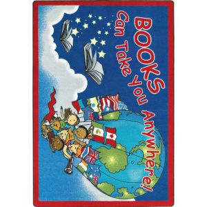 Joy Carpets Rugs Kid Essentials 1605-01 Books Can Take You Anywhere Sky Blue