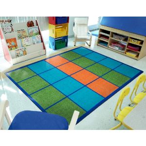 Joy Carpets Rugs Kid Essentials 2053-01 Squares to Spare Multi